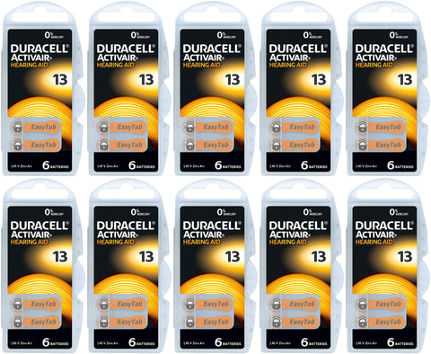 Duracell Size 13 Hearing Aid Batteries - DA13B6 EasyTab - 60 Battery Box