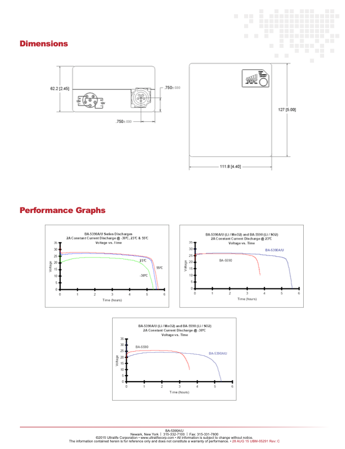 Ultralife BA5390 A/U P/N UB0023 Battery