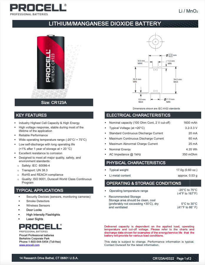 Duracell ® Procell ® Intense PX123 Battery (18 Packs)(216 Pieces