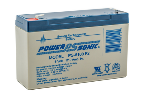 Power Sonic PS-6100 F2 battery - 6 Volt 12 Amp Hour - .250" Terminals