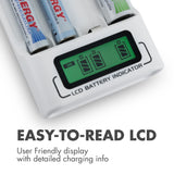 Tenergy TN156 4-Bay Rechargeable AA/AAA NiMH LCD Smart Charger (01156)