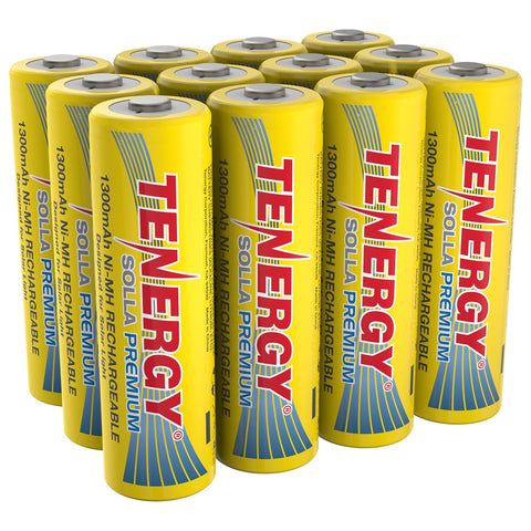 Tenergy Solla Premium Rechargeable NiMH AA Battery, 1300mAh (19043)