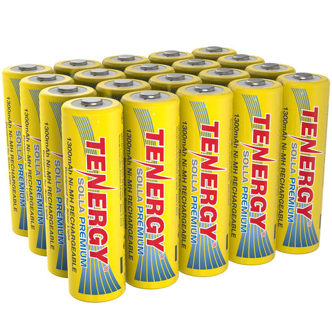Tenergy Solla Premium Rechargeable NiMH AA Battery, 1300mAh (19044)