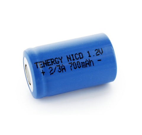 Tenergy 2/3A 700mAh NiCd Flat Top Rechargeable Battery (20202)