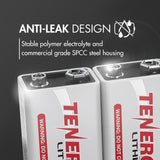 Tenergy 9V Lithium Battery, 1200mah with 10 years shelf life (30728)