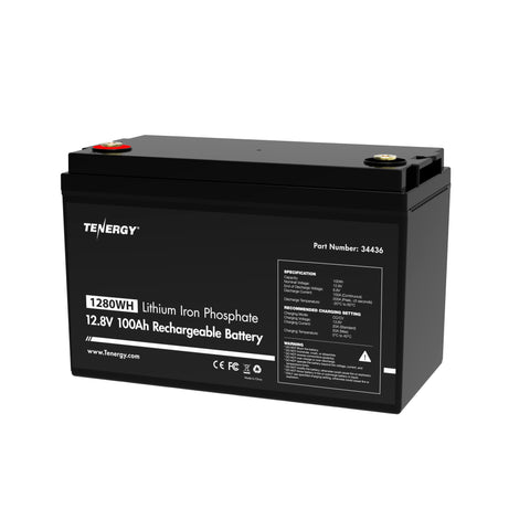 Tenergy LiFePO4 12.8V 100AH Deep Cycle Battery, Built-in 100A (34436)