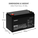 Tenergy LiFePO4 12.8V 100AH Deep Cycle Battery, Built-in 100A (34436)