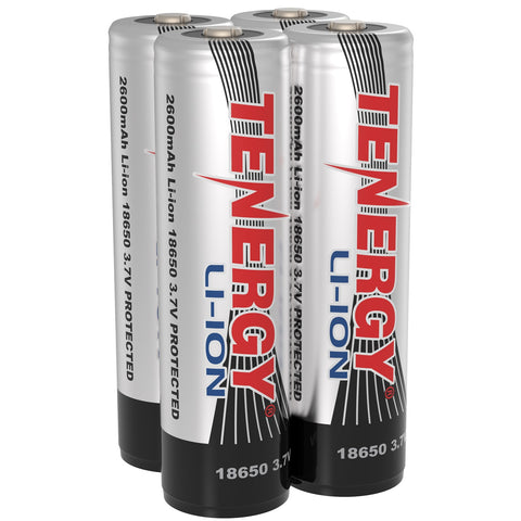 Combo: 4 PCS Tenergy Li-ion 18650 Cylindrical 3.7V 2600mAh (39170)