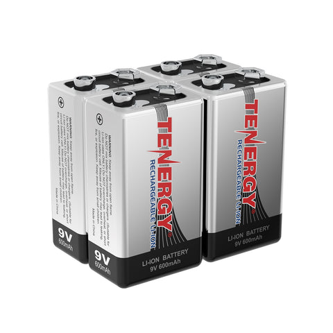 Combo: 4pcs Tenergy 9V 600mAh Li-ion Rechargeable Batteries (39196)