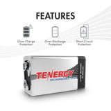 Combo: 4pcs Tenergy 9V 600mAh Li-ion Rechargeable Batteries (39196)