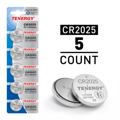 Tenergy CR2025 3V Lithium Button Cells, 5pcs (1 Card) (40001)