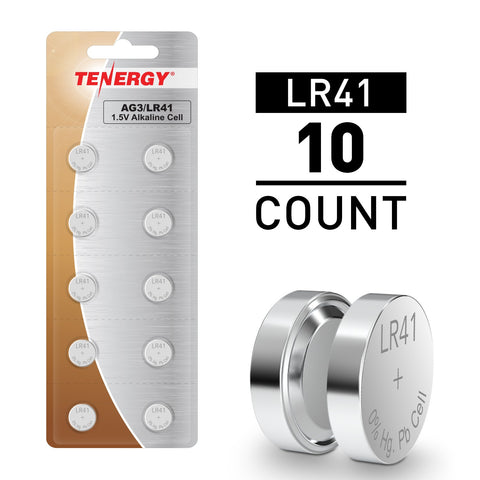 Tenergy LR41 / AG3 1.5V Alkaline Button Cells, 10pcs (1 Card) (40014)