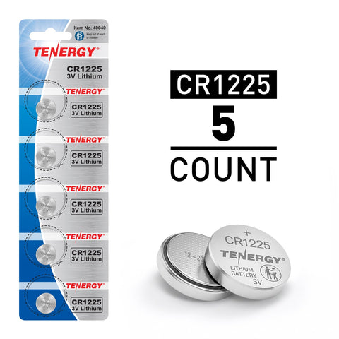 Tenergy CR1225 3V Lithium Button Cells, 5pcs (1 Card) (40040)