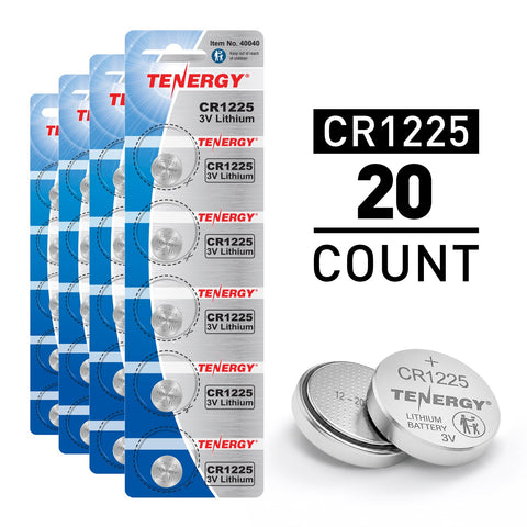 Tenergy CR1225 3V Lithium Button Cells, 20pcs (2 x Cards) (40042)