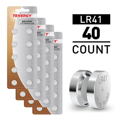 Tenergy LR41 / AG3 1.5V Alkaline Button Cells, 40pcs (4 x (40044)