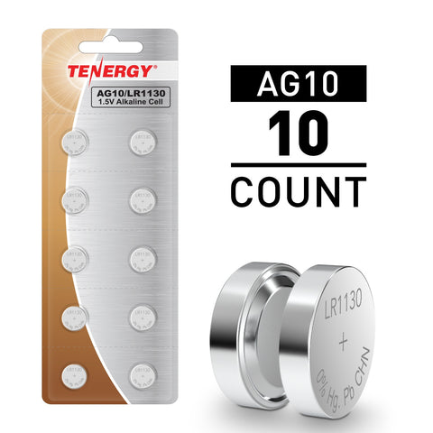 Tenergy AG10/LR1130 1.5V Alkaline Button Cells, 10pcs (1 Card) (40046)