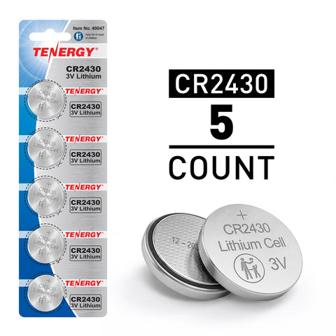Tenergy CR2430 3V Lithium Button Cells, 5pcs (1 Card) (40047)