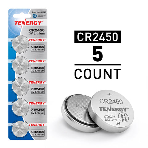 Tenergy CR2450 3V Lithium Button Cells, 5pcs (1 Card) (40048)