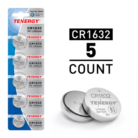 Tenergy CR1632 3V Lithium Button Cells, 5pcs (1 Card) (40049)
