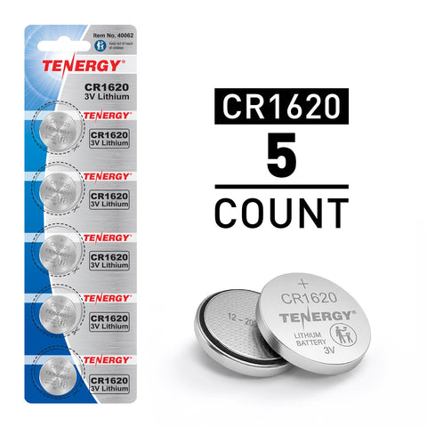 Tenergy CR1620 3V Lithium Button Cells, 5pcs (1 Card) (40062)
