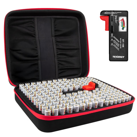 Tenergy 200 Batteries and Large Battery Organizer Storage Case (40450)