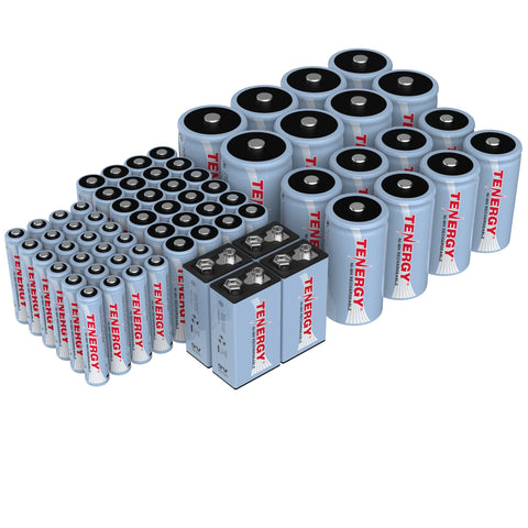Combo: 68pcs Tenergy NiMH Rechargeable Batteries (90105)