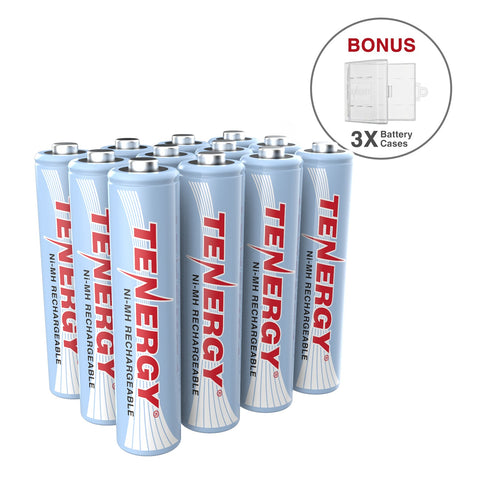 12 pcs Tenergy AAA 1000mAh NiMH Rechargeable Batteries + 3 AAA (90178)