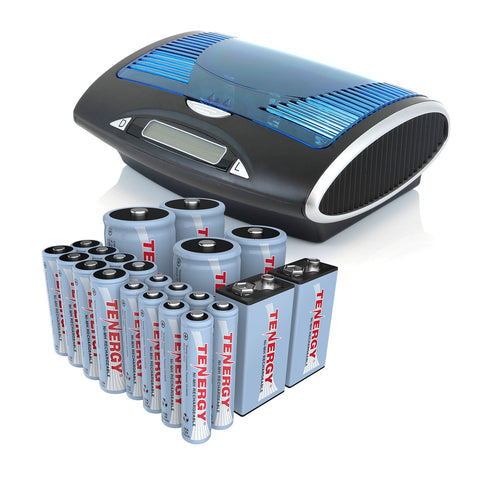 Combo: Tenergy T9688 Universal LCD Battery Charger + 22 NiMH (90192)