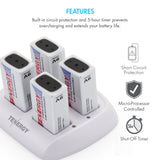Combo: Tenergy TN136 4-bay 9V Smart Charger + 4pcs Premium 9V (90242)