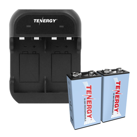 Combo: Tenergy TN141 2-Bay 9V Charger + NiMH 9V 250mAh (90257)