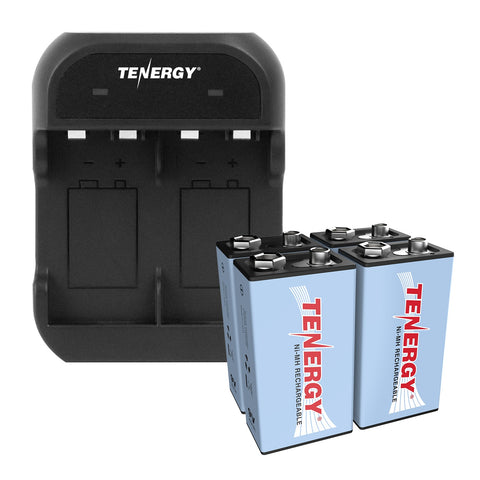 Combo: Tenergy TN141 2-Bay 9V Charger + NiMH 9V 250mAh (90258)