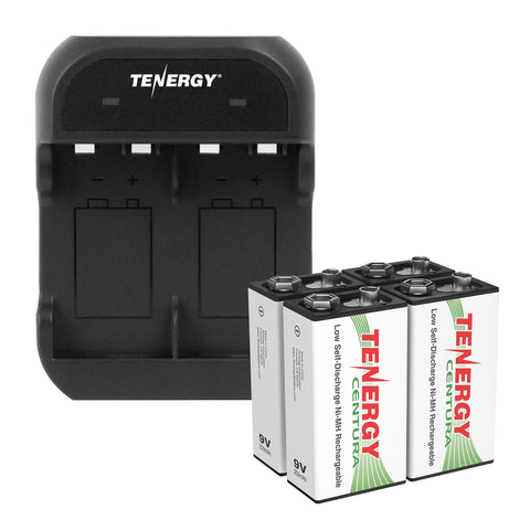 Combo: Tenergy TN141 2-bay 9V Charger + Centura NiMH 9V 200mAh (90260)