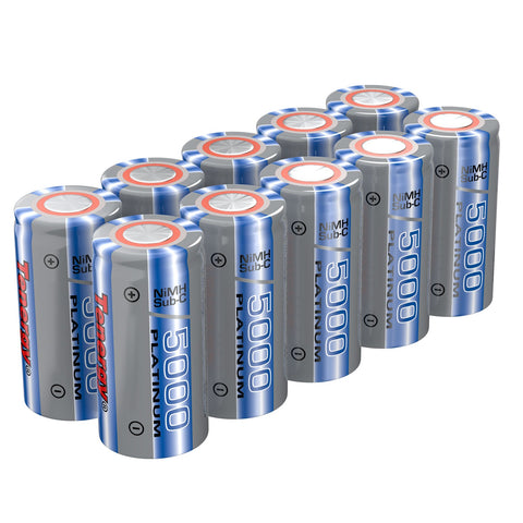 Combo: 10pcs of Tenergy NiMH SubC 5000mAh Flat Top (90288)