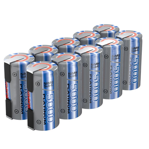 Combo: 10pcs of Tenergy NiMH SubC 5000mAh Flat Top (90289)