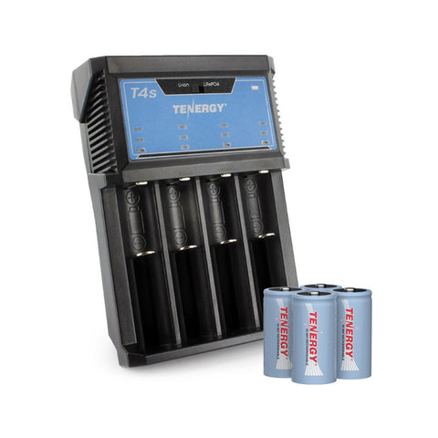Combo: Tenergy T4s Universal LED Battery Charger + 4 Pack NiMH (90299)