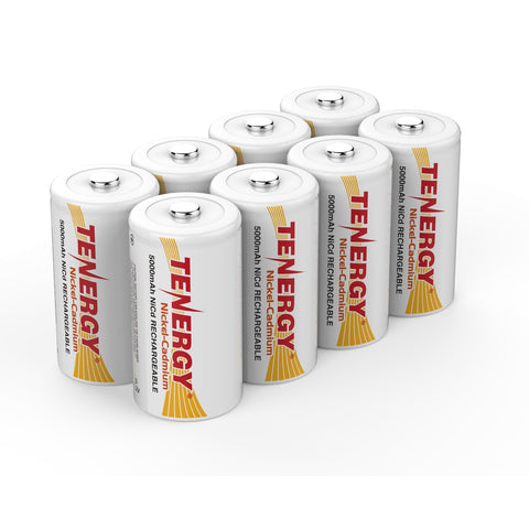 8pcs Tenergy D 5000mAh NiCd Button Top Rechargeable Battery (90306)