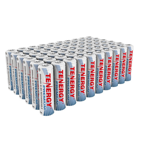 60pcs Tenergy Premium AA 2500mAh NiMH Rechargeable Batteries (90412)