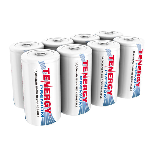 Combo: 8pcs Tenergy Premium D 10,000mAh NiMH Rechargeable (90425)