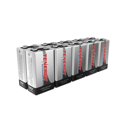 Combo: 10pcs Tenergy 9V 600mAh Li-ion Rechargeable Batteries (90638)