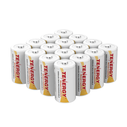 16pcs Tenergy D 5000mAh NiCd Button Top Rechargeable Battery (90667)