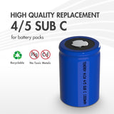15pcs Tenergy 4/5 SubC 1300mAh NiCd Flat Top Rechargeable (90686)