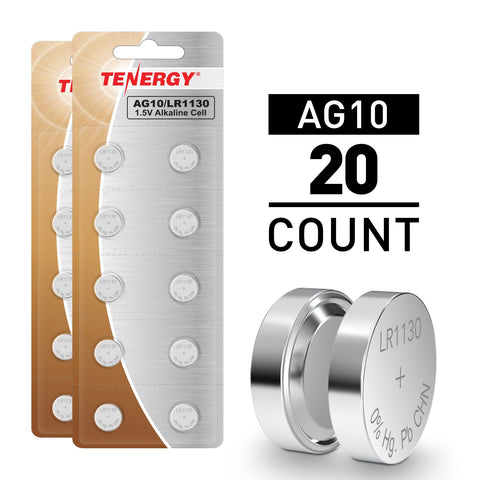 Tenergy AG10/LR1130 1.5V Alkaline Button Cells, 20pcs (2 x (90720)