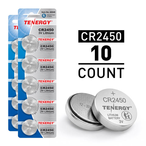 Tenergy CR2450 3V Lithium Button Cells, 10pcs (2 x Cards) (90722)