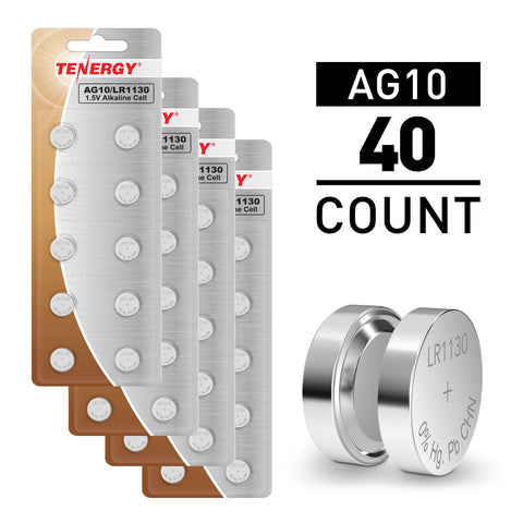 Tenergy AG10/LR1130 1.5V Alkaline Button Cells, 40pcs (4 x (90725)