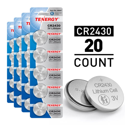 Tenergy CR2430 3V Lithium Button Cells, 20pcs (4 x Cards) (90726)