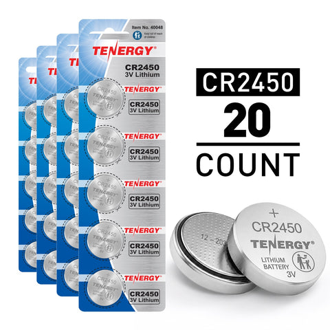 Tenergy CR2450 3V Lithium Button Cells, 20pcs (4 x Cards) (90727)