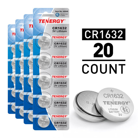Tenergy CR1632 3V Lithium Button Cells, 20pcs (4 x Cards) (90728)