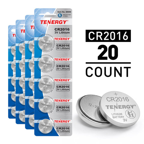 Tenergy CR2016 3V Lithium Button Cells, 20pcs (4 x Cards) (90729)