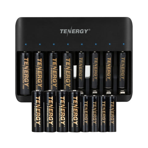 Tenergy TN477U 8-Bay Fast Charger with 8 Pack AA and 8 Pack (90734)