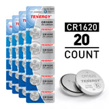 Tenergy CR1620 3V Lithium Button Cells, 20pcs (4 x Cards) (90745)